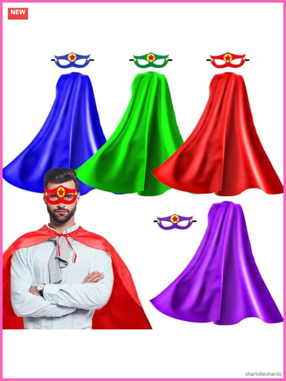 4 Pack Adult Superhero Capes & Masks Oversized Satin Costume Set